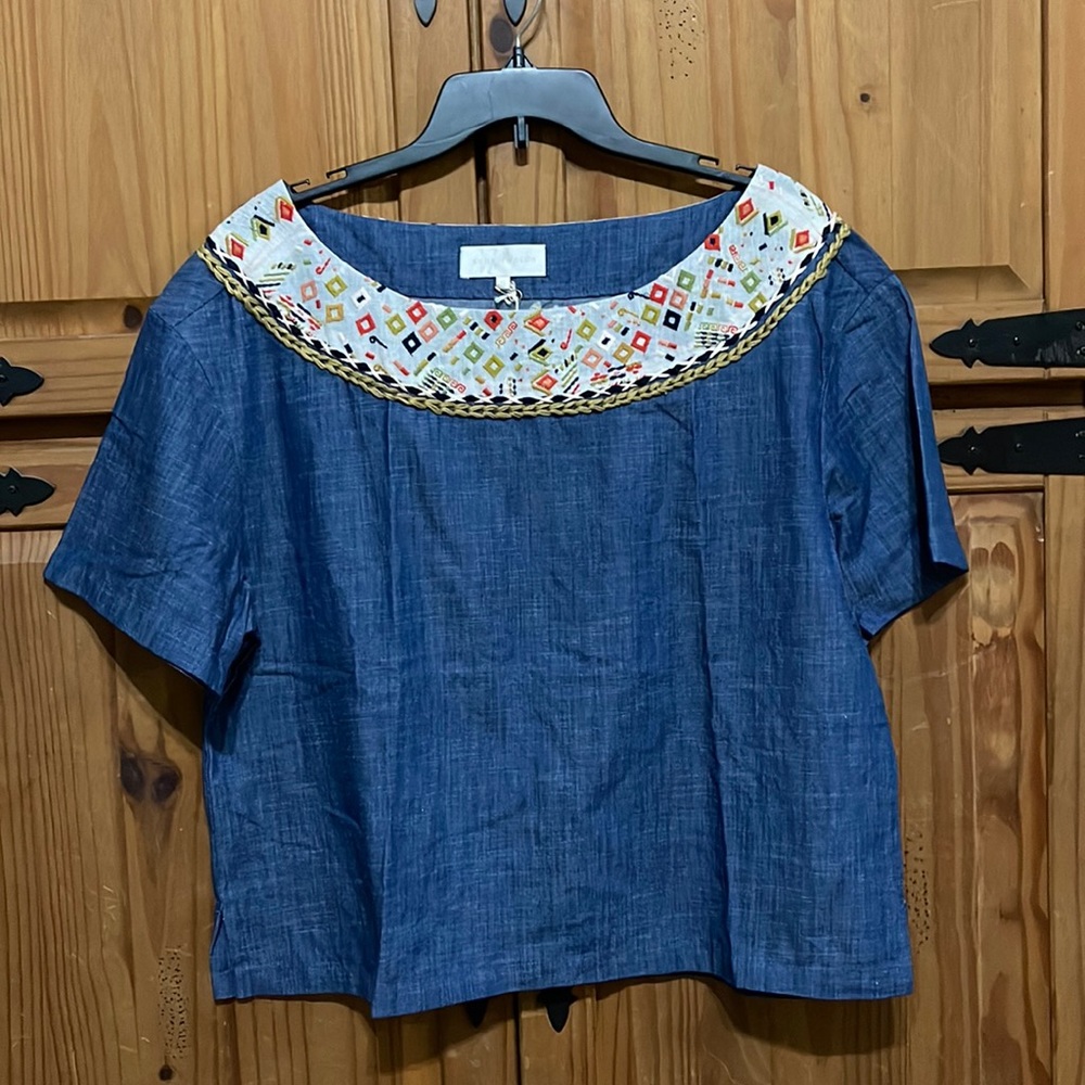 NWT Souk Indigo Embroidered Denim Top XL